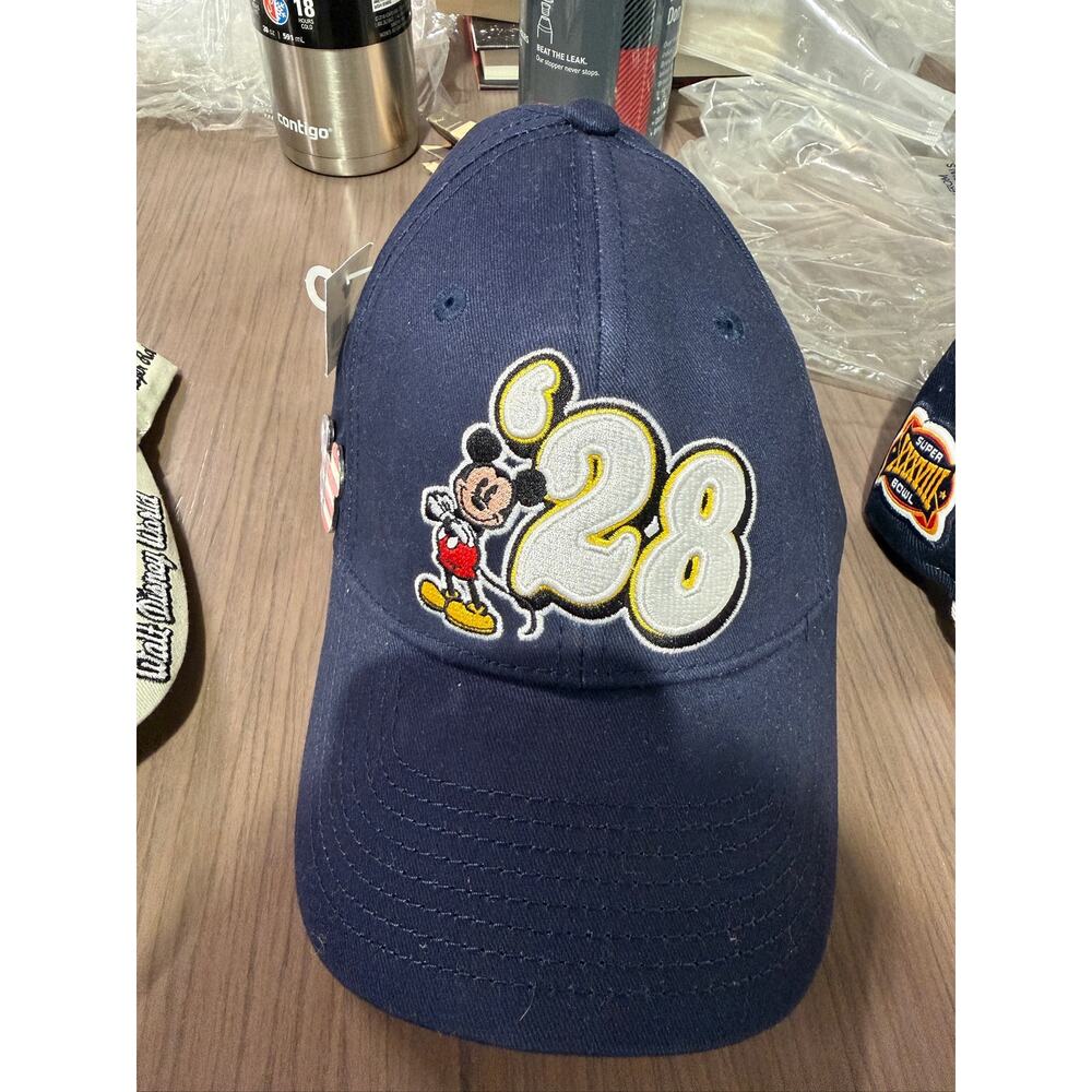 Walt Disney World Mickey Mouse 28 Embroidered Navy Cap NWT + Mickey Flag Enamel